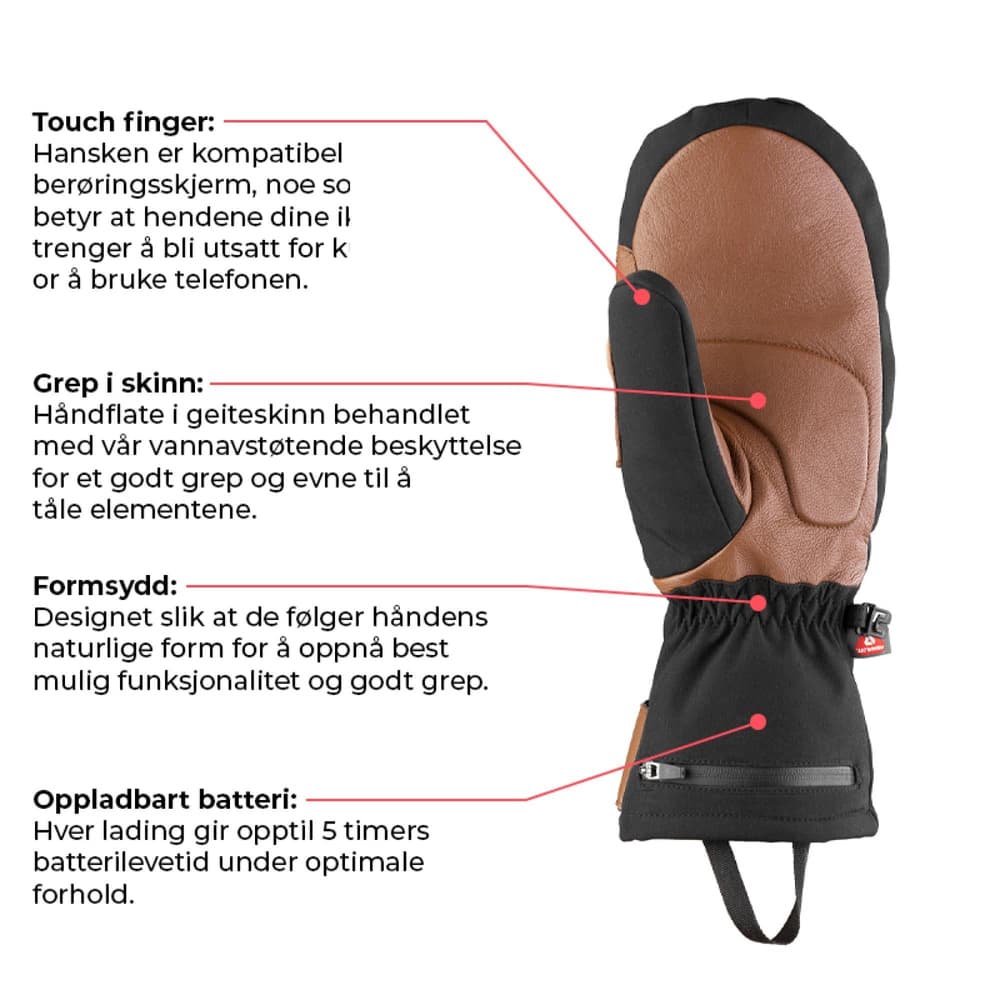 Heated Outdoor Mittens Svart, view: 5