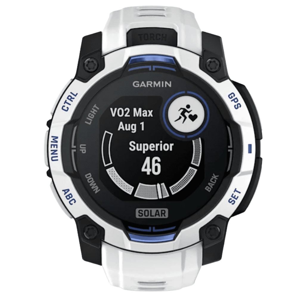 Instinct 3 - 45 mm, Solar Whitestone With Whitestone/Bolt Blue Silicone Band, view: 3