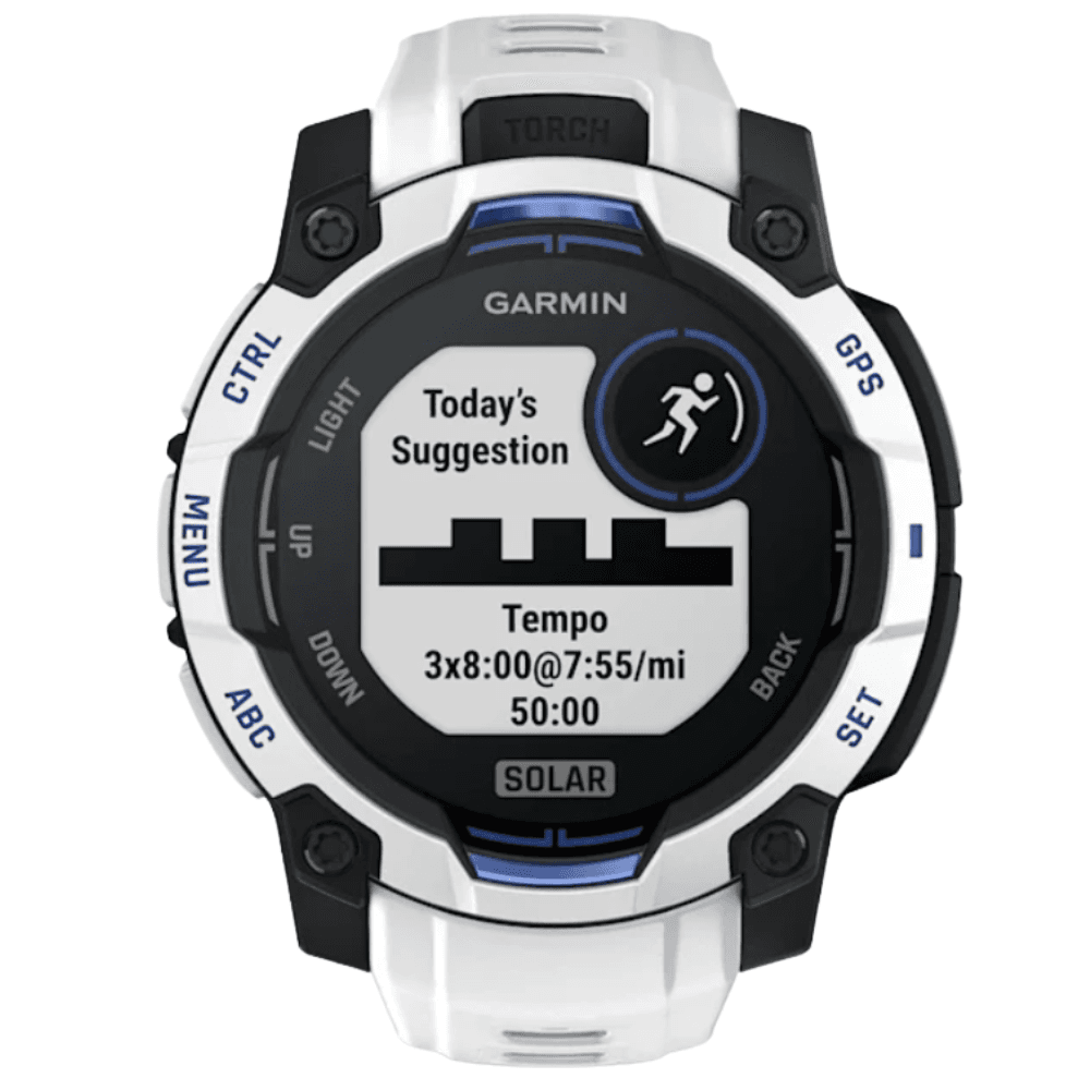Instinct 3 - 45 mm, Solar Whitestone With Whitestone/Bolt Blue Silicone Band, view: 2
