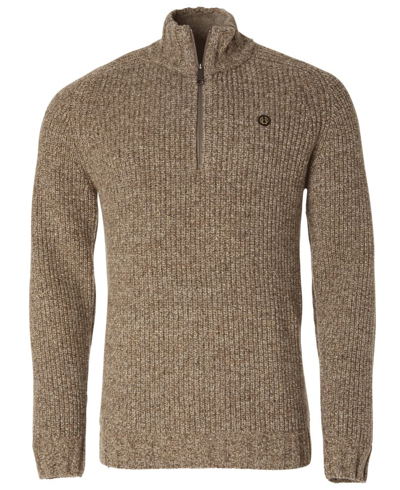 Groby Half Zip Wool Pullover Men Saddle Brown Neps, view: 0