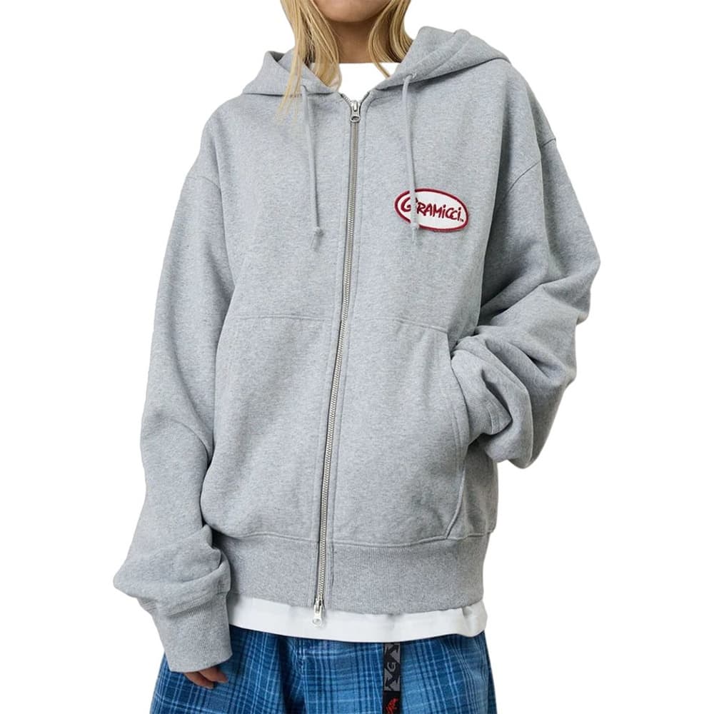 Oval Patch Zip Hooded Sweatshirt Heather Grey, view: 1