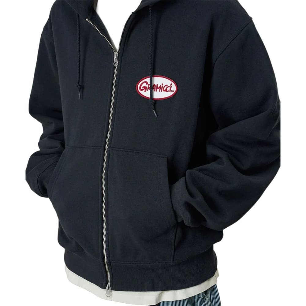 Oval Patch Zip Hooded Sweatshirt Vintage Black, view: 1