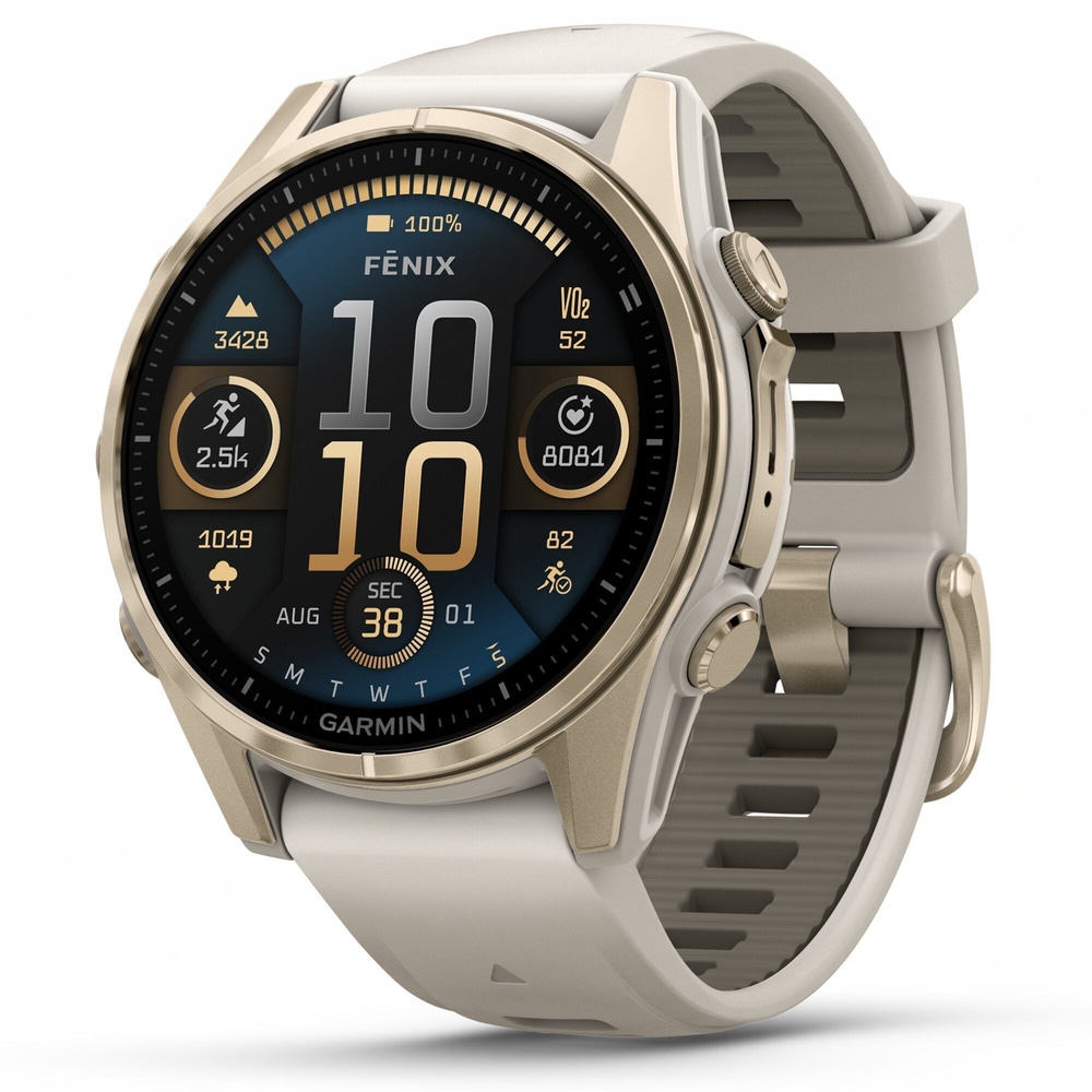 productImage: fenix 8 AMOLED 43mm Sapphire Soft Gold SS / Fog Gray