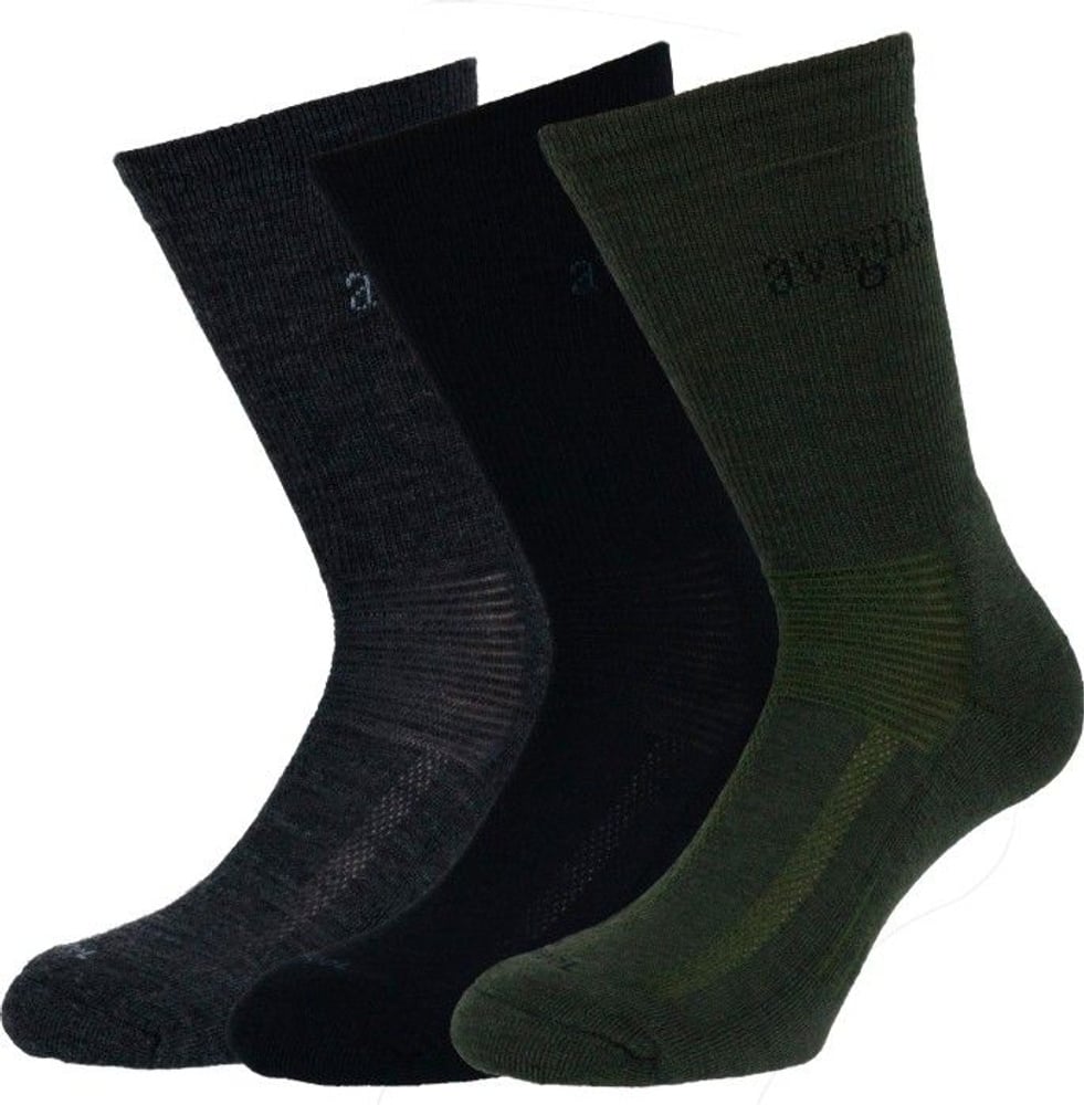 productImage: Terry Merinowool Hiking Sock 3-pakning Svart/Grå/Grønn