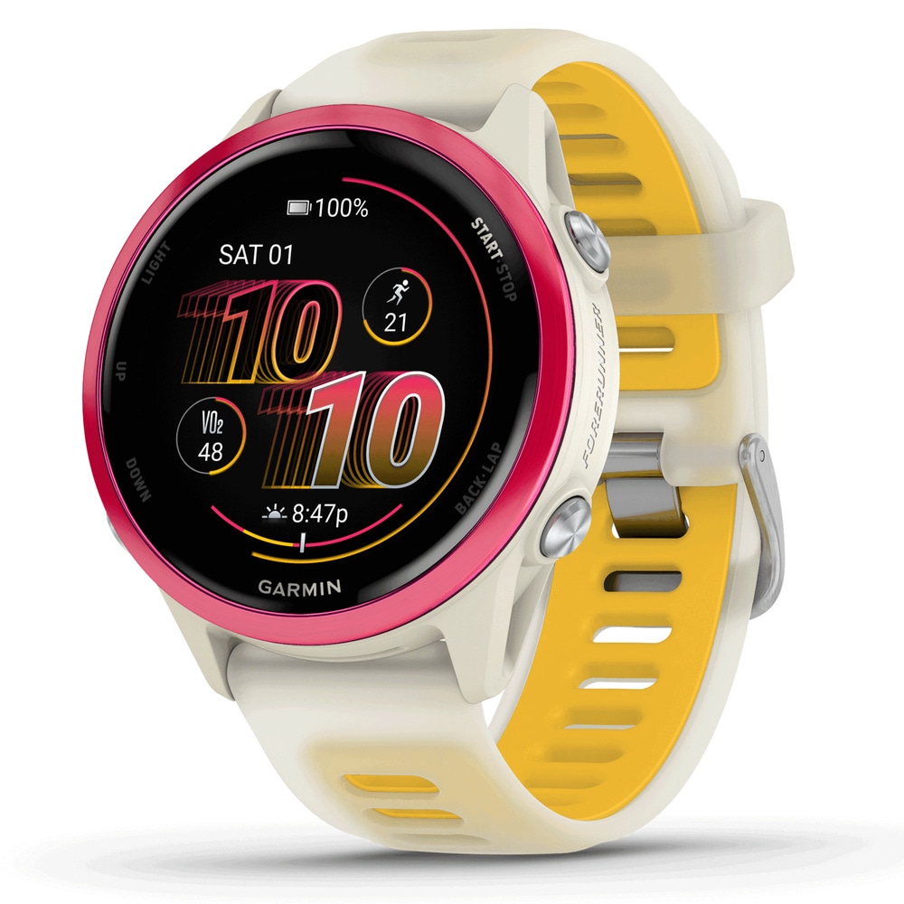 productImage: Forerunner 570 - 42mm Bone/Raspberry/Mango