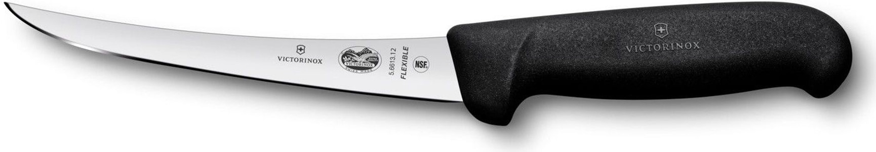 productImage: Utbeningskniv 12 cm Svart Fibrox & buet egg, smalt fleksibelt blad